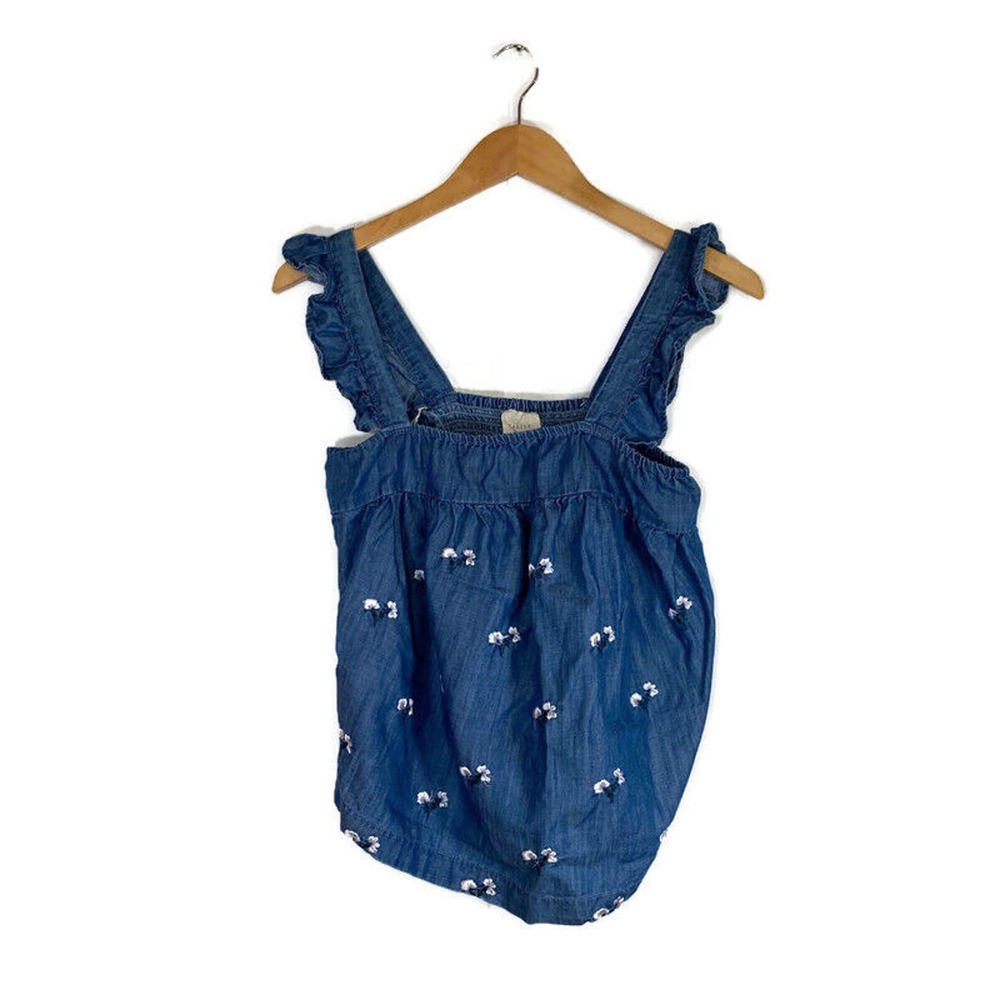 Harper Heritage Sz L Cropped Embroidered Floral Chambray Tank Top Ruffle Boho